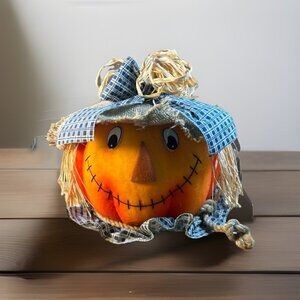 Scarecrow Pumpkin JACK-O-LANTERN W/ Burlap Trendmasters Halloween Fall Display